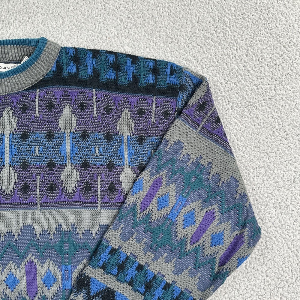 VTG 80s Saturdays Abstract Geometric Sweater Men Medium Vaporwave Mallwave - Picture 10 of 16